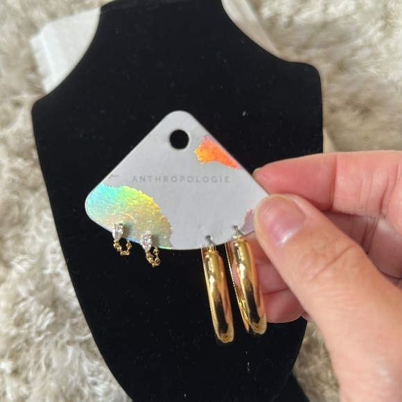 New Anthropologie two-pair set of earrings 14kt gold plated - Picture 3 of 3